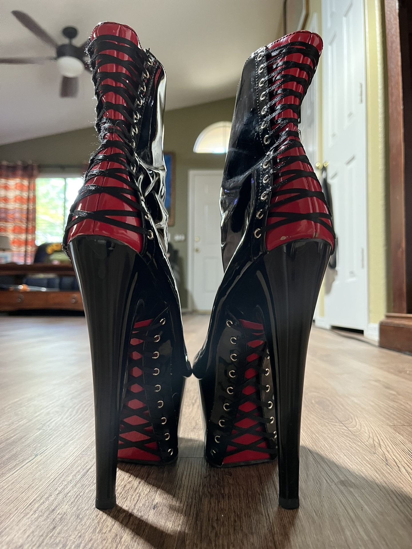 7 Inch Heel ADORE-1025 Black Red Patent, Stripper Heels, Exotic Dance Shoes