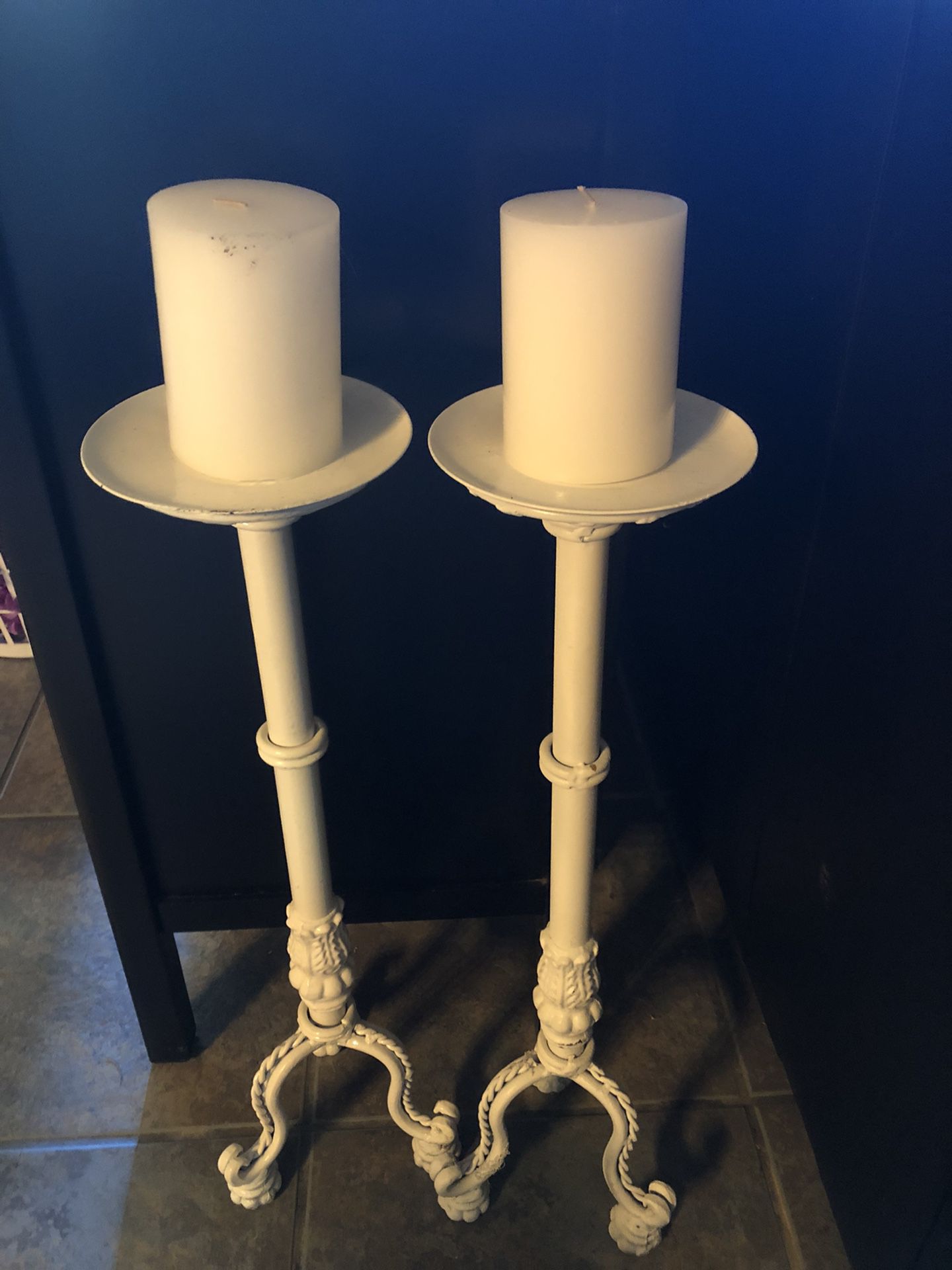 Wedding Decor: Metal Candle Holders, Pair, Thigh High Height