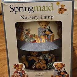New in Box Rare Vintage Springmaid Nursery Lamp w/2 Bears and stuffed animals.