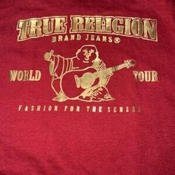 Red True Religion Shirt Gold Writing 