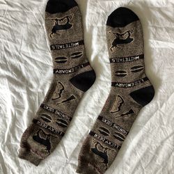 Cute hunting design socks, size large,  for women or men, never worn