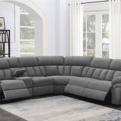 Brand New 6PC Cool Grey Motion Sectional