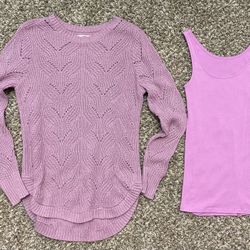 Orchid Pink Light Weight Sweater And Tank-top Set M