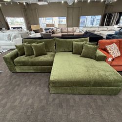 Green Sectional Sofa with Oversized Chaise