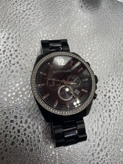 Wittnauer Men's Chronograph Sapphire Crystal Black Steel 44mm Watch WN3028 READ NEEDS BATTERY WATCH IS LIKE NEW IN EXCELLENT CONDITION