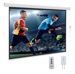 84inch Motorized Projection Screen, 16:9 4K 3D HD Electric Projector Screen, Wall/Ceiling Mounted White Projection Screen with Two Remote Controls for