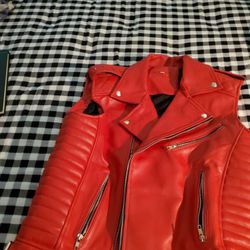 Red Leather Biker Vest Brand New Size Small Pick Up Only