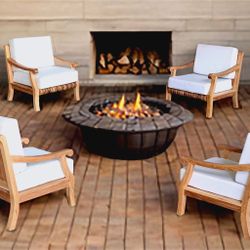 New 4 Solid Teak Outdoor Club Chairs With Sunbrella Outdoor Cushions.