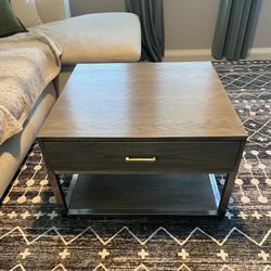 Square Gray Coffee Table With Drawer