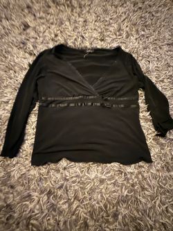 Speechless Black Long Sleeve Wrap Top Ribbon Trim