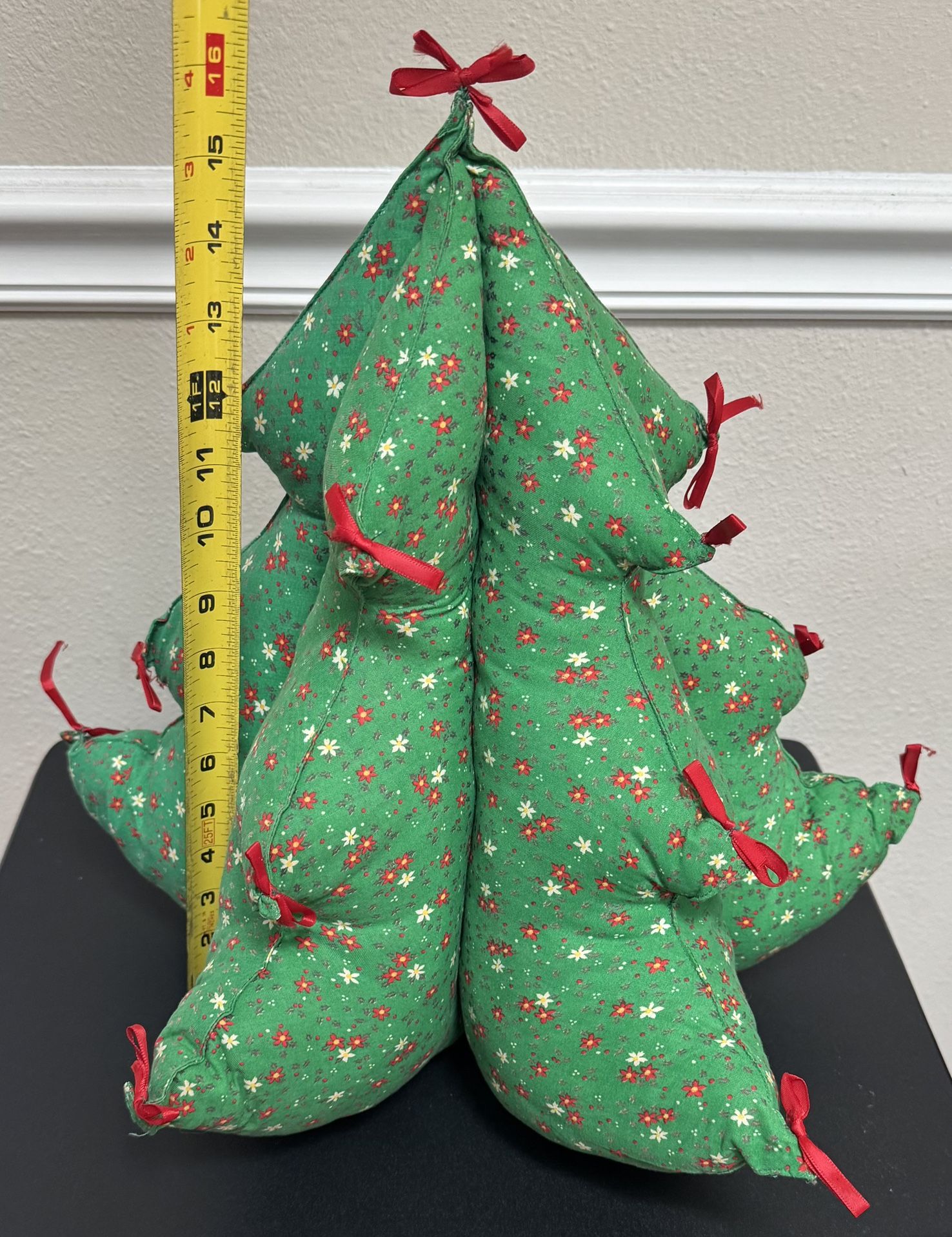 Vintage Stuffed Christmas Fabric Holiday Tree with Bows Hand Crafted just $7