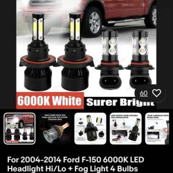 For 2004-2014 Ford F-150 6000K LED Headlight  Hi/ Lo + Fog Light 4 Bulbs Combo Kit