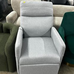 Electric Power Recliner Chair Light Gray Linen Upholstered Stationary with Lift Assistance