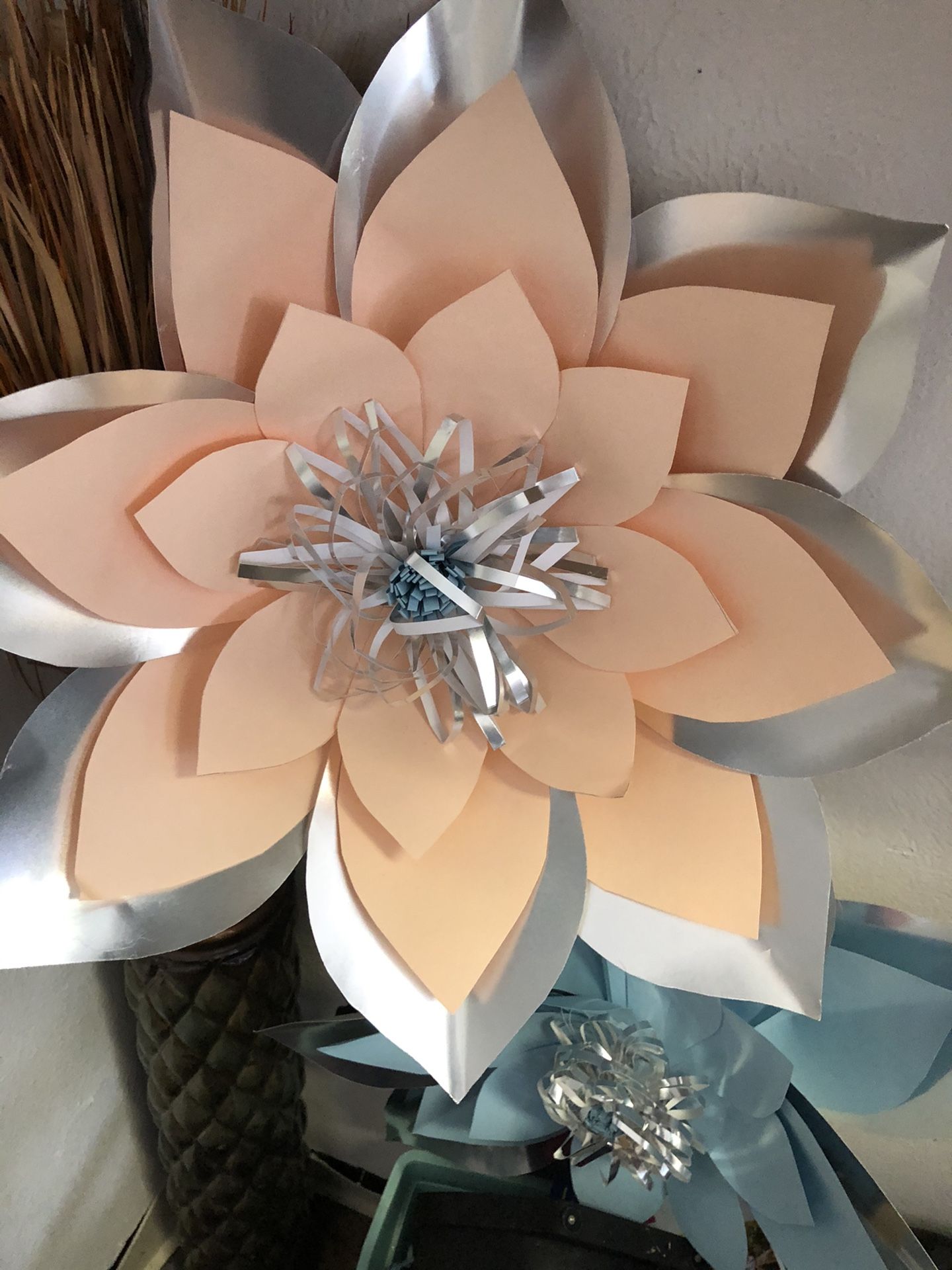 Peach and blue paper flowers