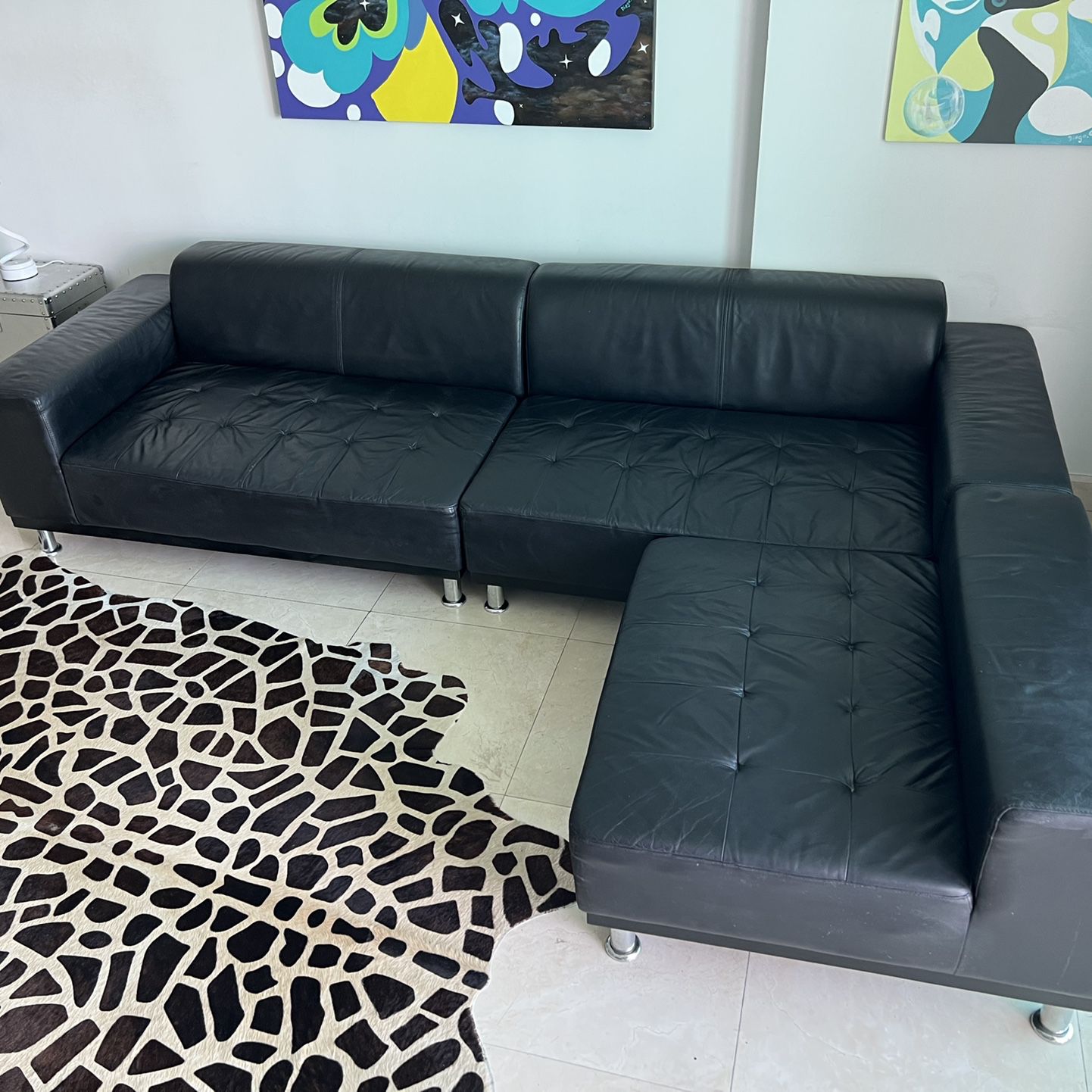 Black Leather Sectional $350 