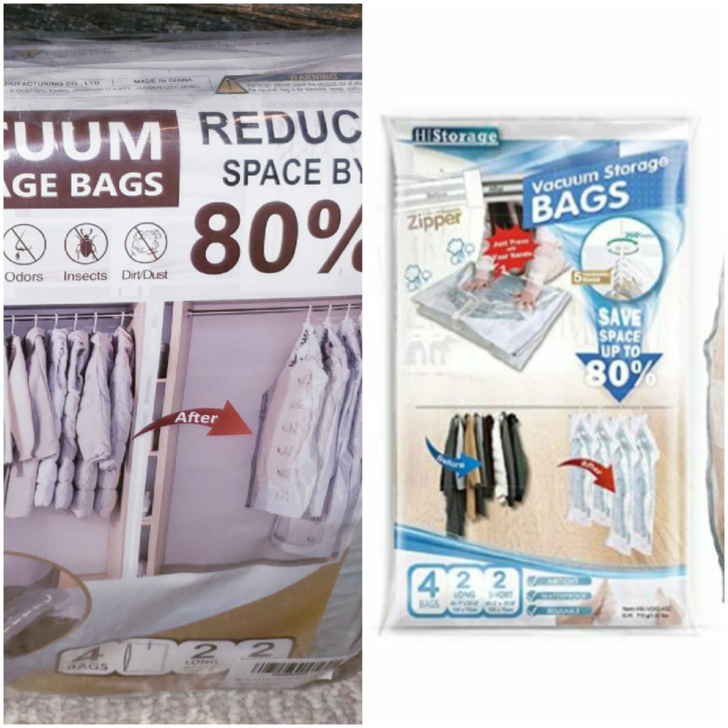Space Saver Hanging Vacuum Storage Seal Clear Bags Garment Cover 2 long 2 short