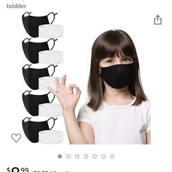 2pk- Kids Face Masks Reusable ,Kid Face Mask 5 Pack with 10 Filters, Black Cloth Face Mask Washable Reusable for toldder