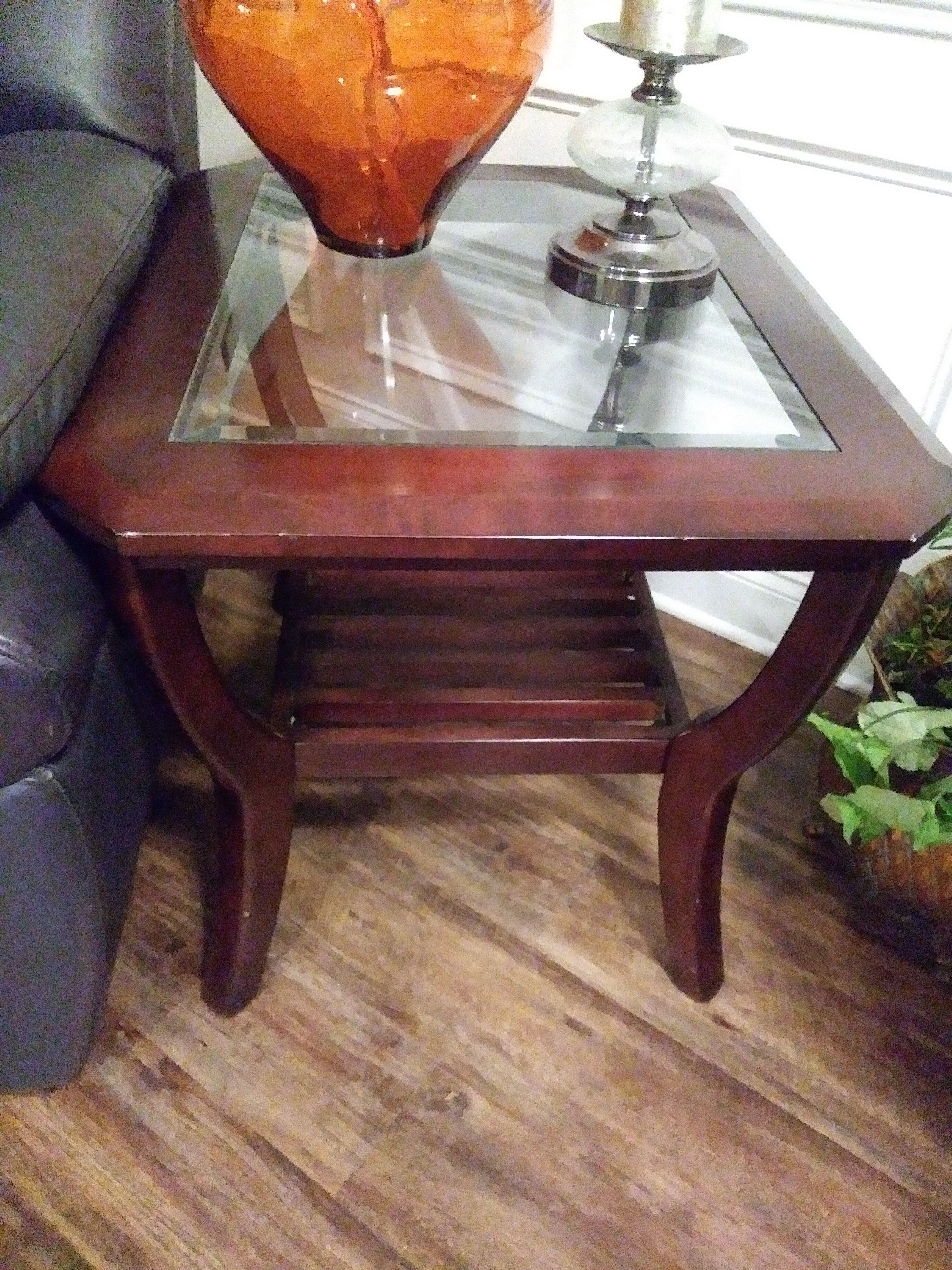 Double-decker wooden glass table end table