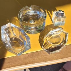 Heavy Set Crystal Cigar Cigarette Ashtray And Lighter 