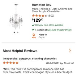Hampton Bay Maria Theresa 6-Light Chrome and Clear Acrylic Chandelier