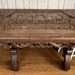 Vintage Hand Carved Last Supper Wood Table & Chair 