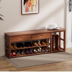 Brand New 47" Solid Wood Shoe Bench with 2 Drawers, Entryway Bench with Shoe Storage, Shoe Rack Bench Holds up to 650 lbs for Entryway Bedroom Living 
