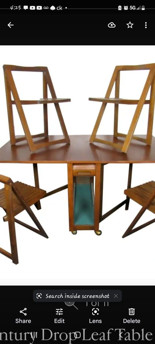 1950s Drop Leaf Rolling Table And Chair Set