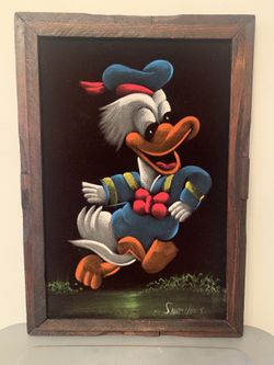 1970s Style Disney Vintage Velvet Painting - Donald Duck