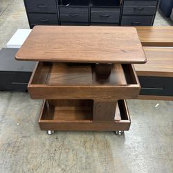 100% Solid Wood Lift Top Coffee Table with Storage, Small Coffee Table with Wheels and Rotating Desktop,