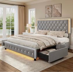 Queen Size Upholstered Bed with Star Projector, USB, White Noise Speaker and Bluetooth Conection