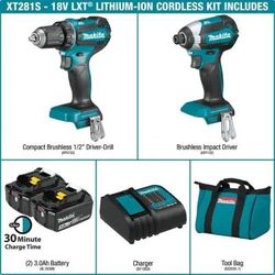 Makita 18v Drill, Impact Driver, Orbital Sander , 2 -3.0ah Batteries N 2 Chargers