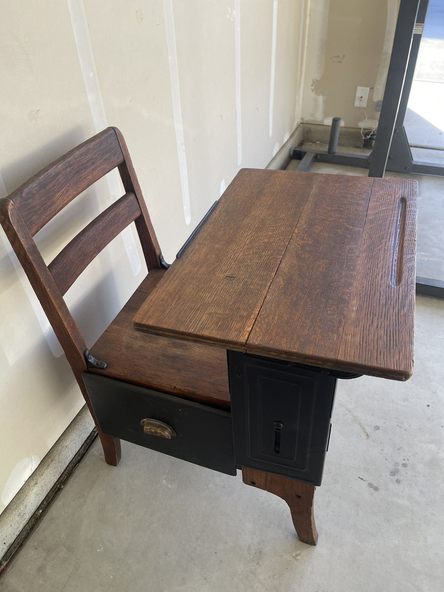 National School All In One Antique Wood School Desk Elementary Child’s Desk