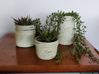 Faux Succulents In Shabby Chic Mason Jars