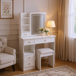 Homy Casa Lulea Vanity Table Set with LED Mirror and Storage