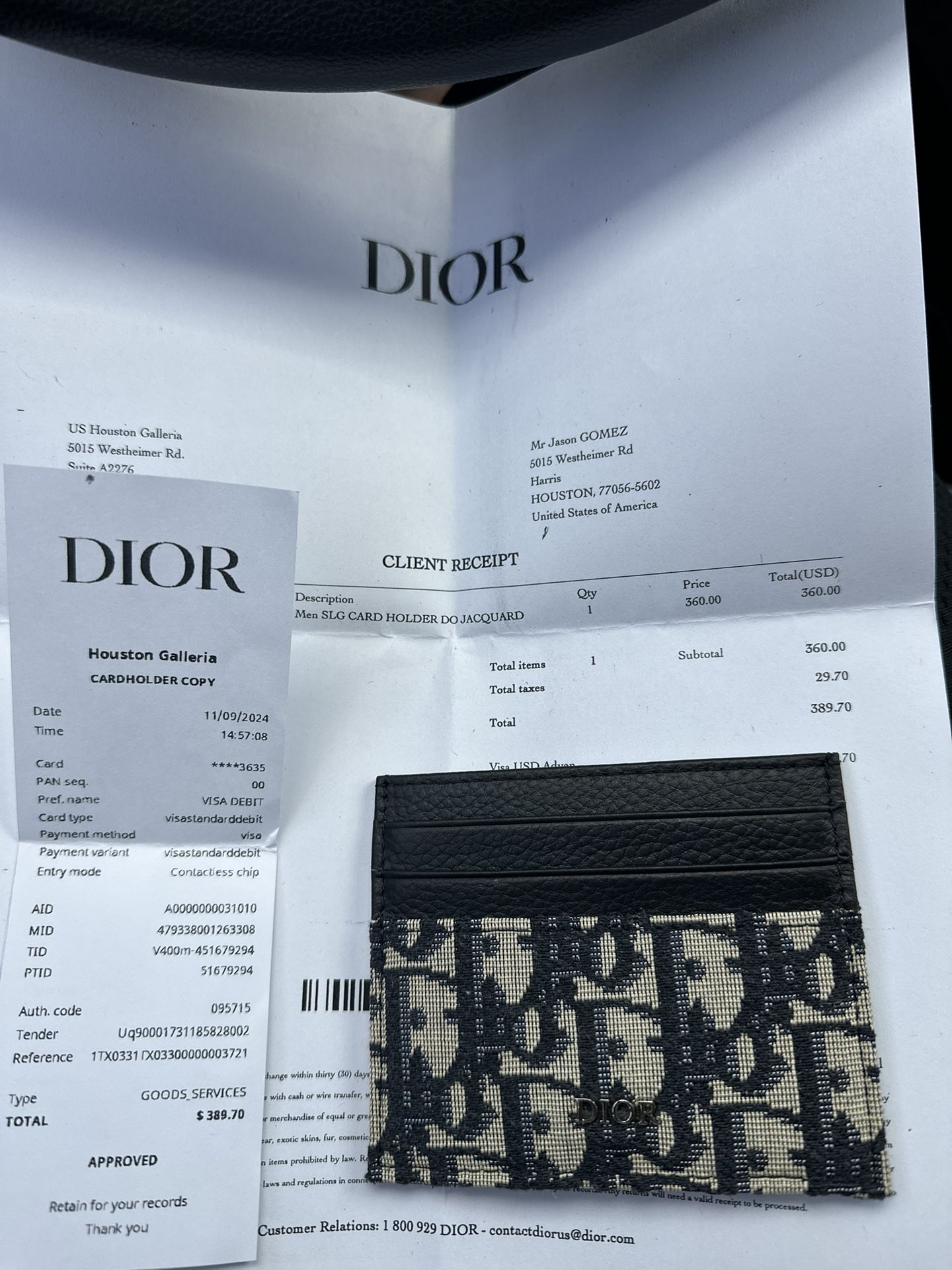 Dior Car Holder Card Holder Wallet Leather Black Men's