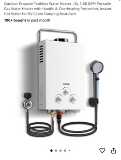 Outdoor Propane Tankless Water Heater - 6L 1.58 GPM Portable Gas Water Heater with Handle & Overheating Protection, Instant Hot Water for RV Cabin Cam