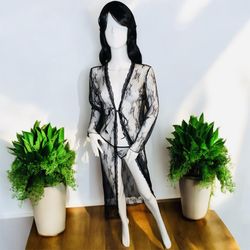 BRAND NEW Black Lace Lingerie Robe Set 