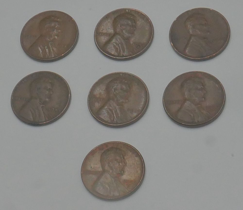 Lot 7 ONE CENT OLD PENNIES 1(contact info removed)d 1944s 1(contact info removed) 1(contact info removed)d Collectible.