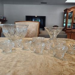 Vintage Crystal Punch Bowl & Cups