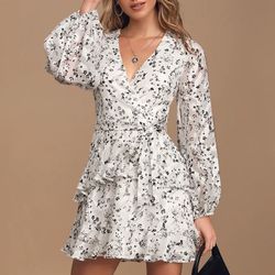 Lulus Wished For This White Floral Ruffled Skater Dress