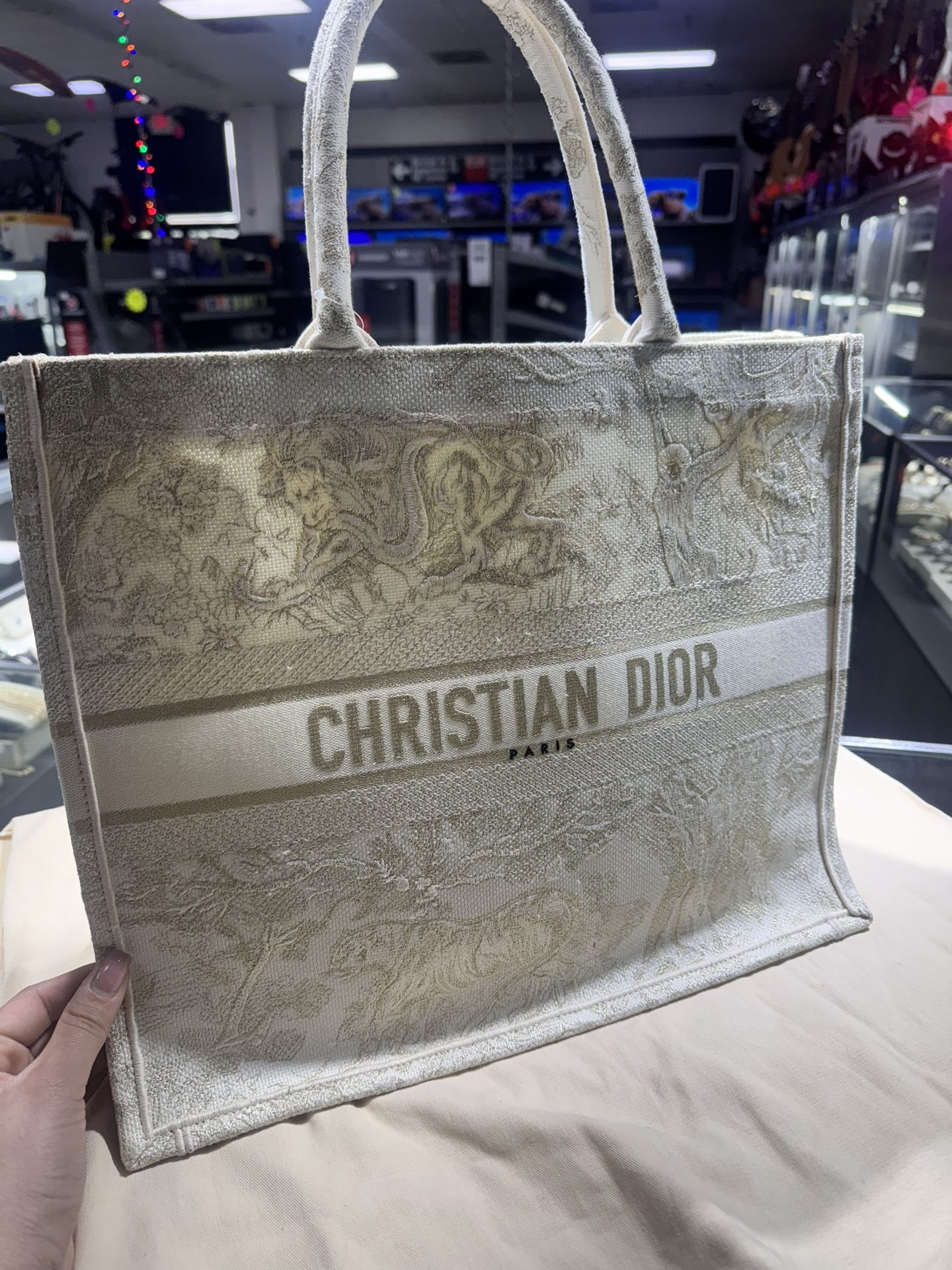 Christian Dior Book Zoo Tote Back Cream