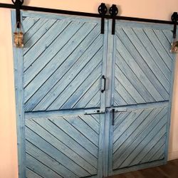 Double Rustic Blue Barn Doors + Hardware