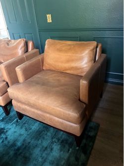 Genuine leather club chairs x 2
