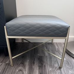 Small Grey Leather Bench/Ottoman