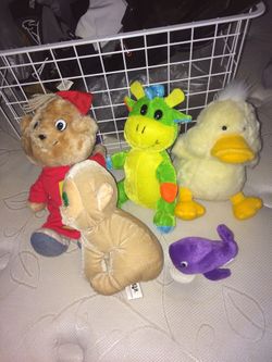 Set of plush toys alvin & chipmunks duck dragon whale