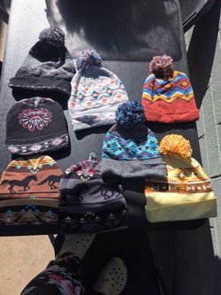 Lot of 8 Native Western Pom Pom Beanies