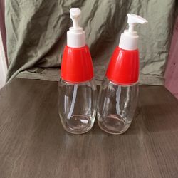 Glass Soap / Lotion Dispenser Bottles (Pair)