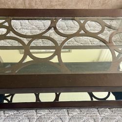 Dark Brown Wooden Coffee Table With Mirror And Circles 