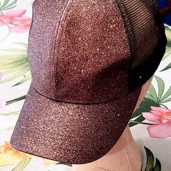C.C Messy Bun Glittery Brown Adjustable Hat 