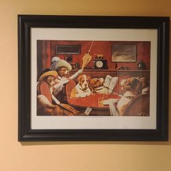 5 Framed Dogs Playing Poker. 